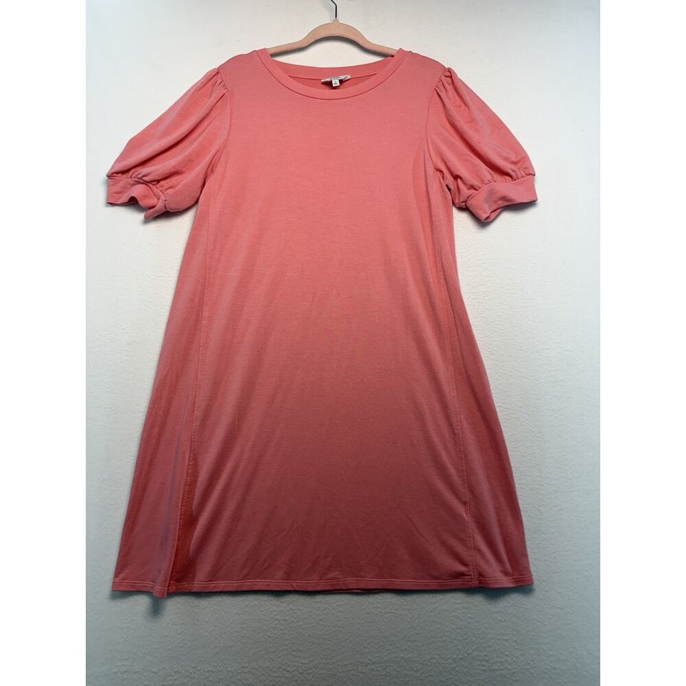 Crown & Ivy Dress Womens L Coral Puff Sleeve Lounge T Shirt Dress Casual Travel